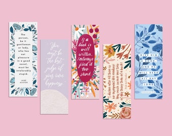 Jane Austen Bookmark Set - Bookmark Bundle - Five Bookmarks Pack - Literary Bookmarks - Jane Austen Gift