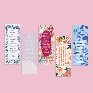 Jane Austen Bookmark Set - Bookmark Bundle - Five Bookmarks Pack - Literary Bookmarks - Jane Austen Gift