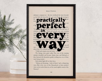 Mary Poppins - Practically Perfect In Every Way - Mary Poppins Quote - Mary Poppins Print - Vintage Book Art - Framed Print - Mothers Day