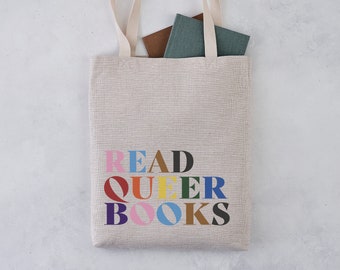 Read Queer Books Rainbow Tote Bag - Literary Tote - Book Bag - Book Gifts - LGBTQ - Pride Month