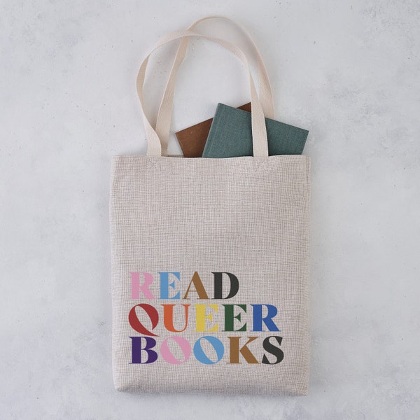 Read Queer Books Rainbow Tote Bag - Literary Tote - Book Bag - Book Gifts - LGBTQ - Pride Month