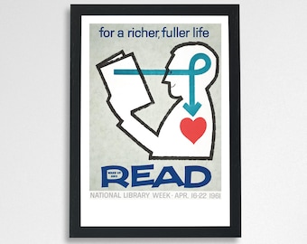 Retro Library Art Print - Vintage-Style Reading Poster - Book Lover Wall Art - Bold Literary Decor for Readers and Libraries