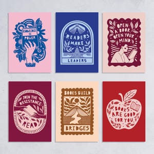 Jeu de cartes postales de militant littéraire | Paquet de 6 | Le pouvoir de la lecture | Cadeau lecteur Booktok