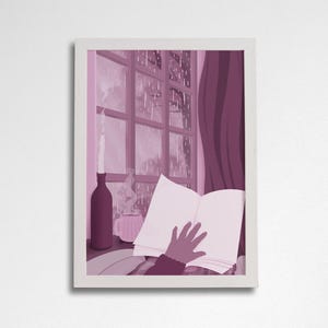 Reading in the Rain Art Print - Cosy Bookish Wall Art - Literary Decor for Readers - Rainy Day Aesthetic Book Lover Gift