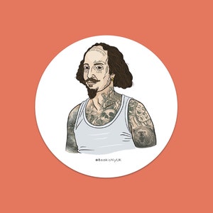 Large Vinyl Sticker - Tattooed William Shakespeare - Laptop Sticker - Bookish accessories - Stationary