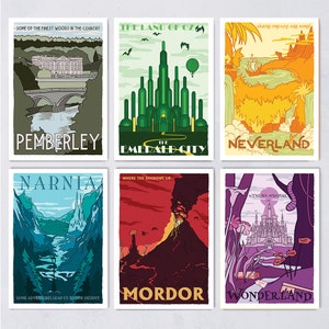 Fictional Travel Postcard Set | Literary Vintage Childhood Novels | Booktok