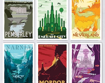 Fictional Travel Postcard Set - Literary Vintage Childhood Novels