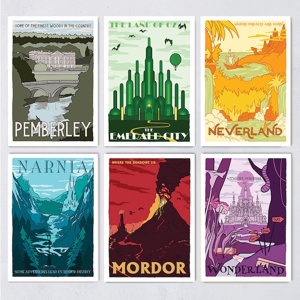 Fictional Travel Postcard Set | Literary Vintage Childhood Novels | Booktok