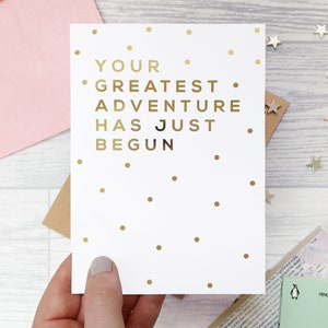 good luck card – gold foil - congratulations – greatest adventure