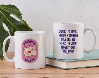 Romance Reader Mug – Romance Tropes Coffee Cup, Funny Bookish Gift for Romance Readers, Book Lover Mug