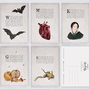 Dark Academia Postcard Set - Gothic Gift - Dark Academia Literature - Literary gift - 5 Pack