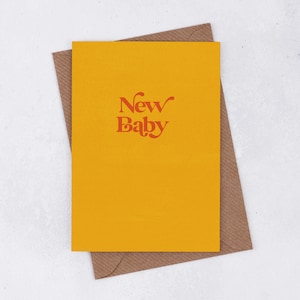 Neues Baby - Neugeborenen Grußkarte - Minimalistisch - Gender Neutral - Frühlingsbaby - Retro Design - Gelbe Karte - Feiern des neuen Babys