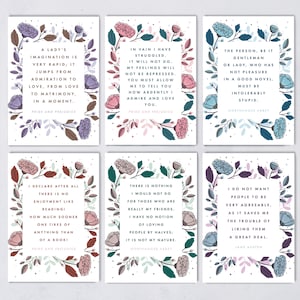 Jeu de cartes postales Jane Austen - Citations de livres classiques - Cadeau littéraire - Lot de six