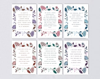 Jane Austen Postcard Set - Classic Book Quotes - Literary Gift - Pack of Six