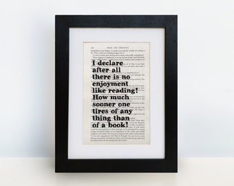 Pride & Prejudice Print ‘No Enjoyment Like Reading’ - Pride and Prejudice Gifts -  Book Lover Print - Jane Austen Quote - Unframed