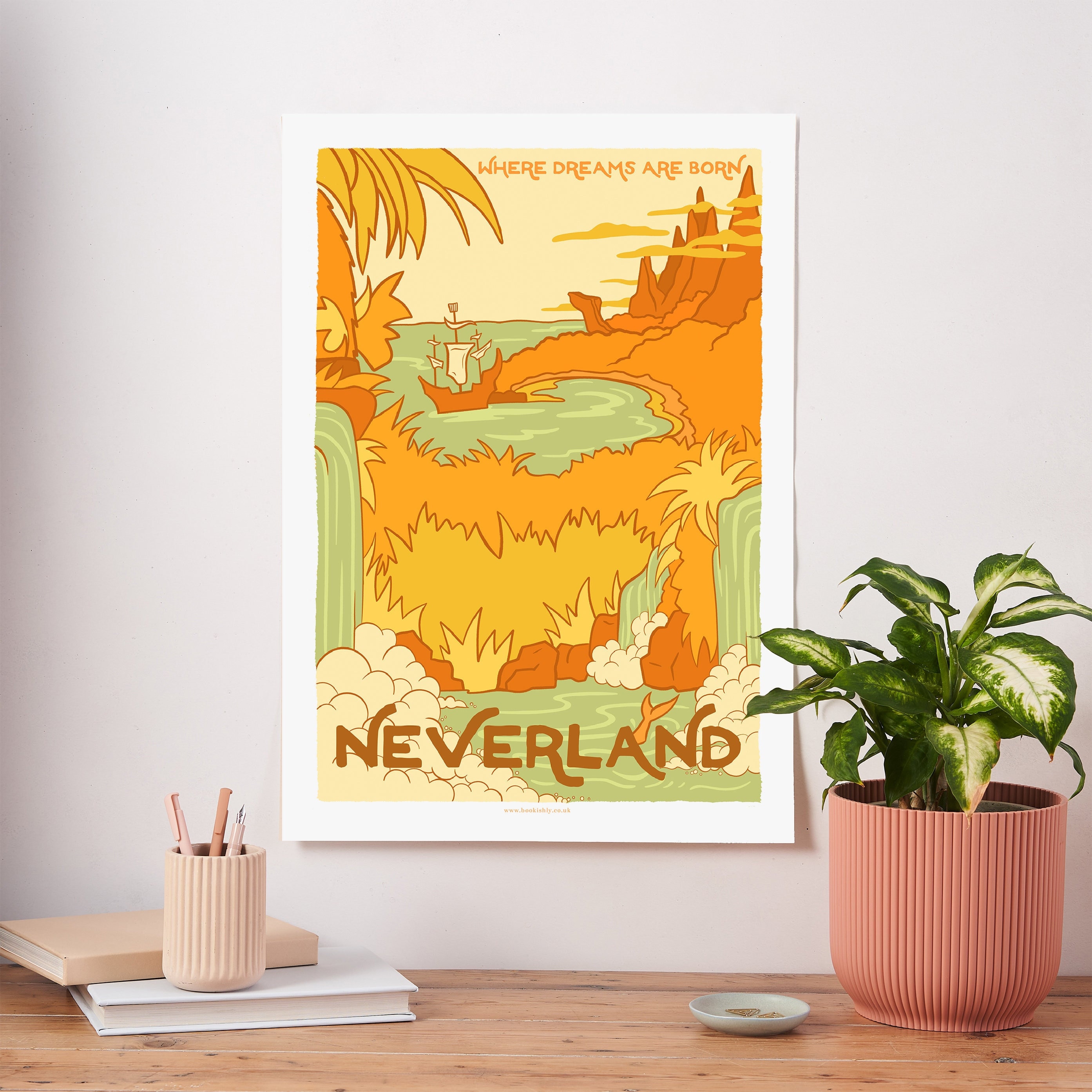 Neverland Art Print - Peter Pan Inspired Vintage Travel Poster - Bookish Wall Art - Literary Gift for Readers and Dreamers