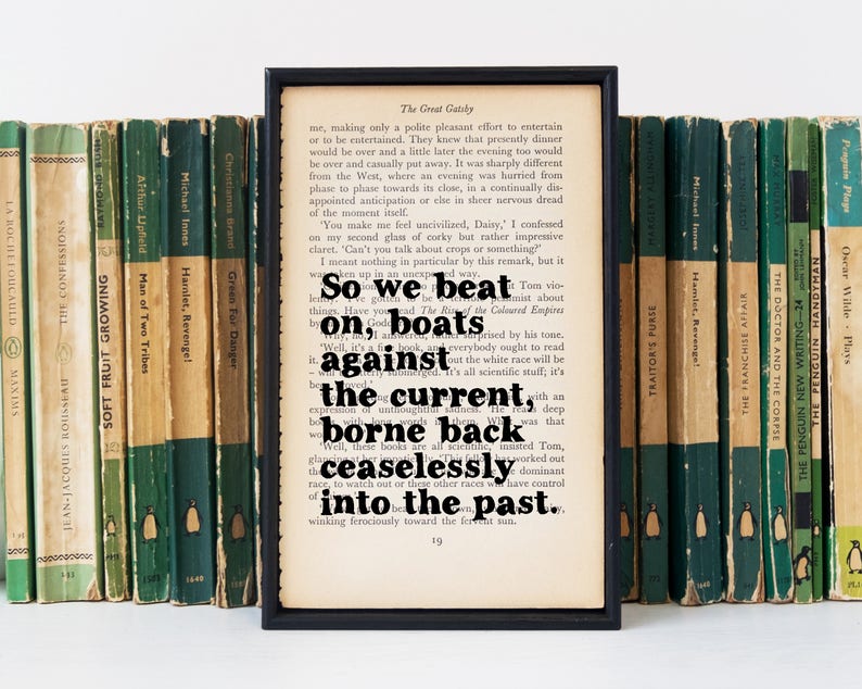 Great Gatsby Quote The Great Gatsby Framed Quote Great Gatsby Print Gatsby Home Decor So We Beat On Book Lover Book Art image 2