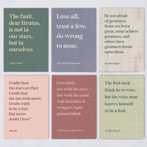 Ensemble de cartes postales William Shakespeare - Citations de livres classiques - Cadeau littéraire - Pack de six