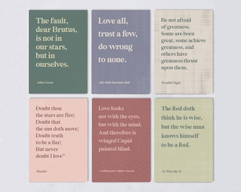 William Shakespeare Postcard Set - Classic Book Quotes - Literary Gift - Pack of Six