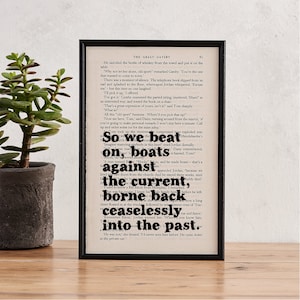 Great Gatsby Quote The Great Gatsby Framed Quote Great Gatsby Print Gatsby Home Decor So We Beat On Book Lover Book Art image 1