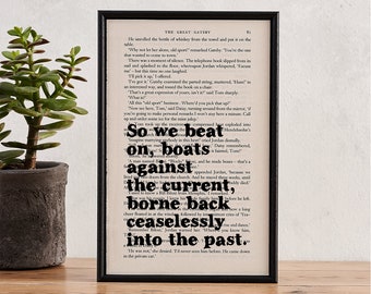 Great Gatsby Quote - The Great Gatsby - Framed Quote - Great Gatsby Print - Gatsby Home Decor - So We Beat On - Book Lover - Book Art