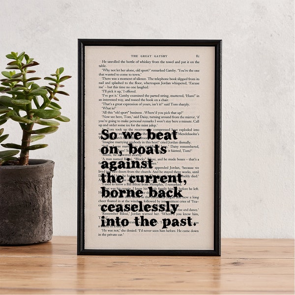 Great Gatsby Quote - The Great Gatsby - Framed Quote - Great Gatsby Print - Gatsby Home Decor - So We Beat On - Book Lover - Book Art