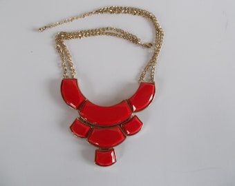 Vintage Ornate  Lipstick Red Metal / Plastic Choker Necklace