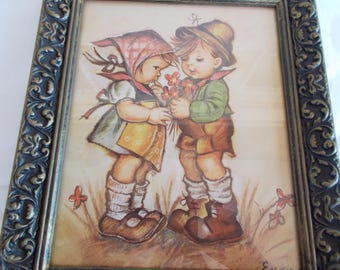 Vintage Wall Hanging  Hummel Children Signed Evans 12 x 10 In Plastic Frame