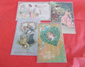 Antique 4  Used  Valentine Postcards Lot