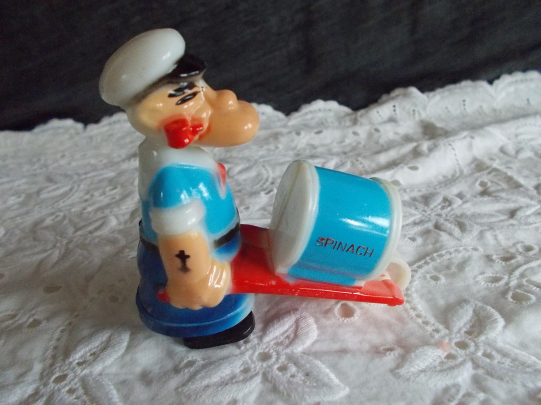 Vintage KFS Plastic Popeye Pushing Spinach Ornament // 1 Etsy