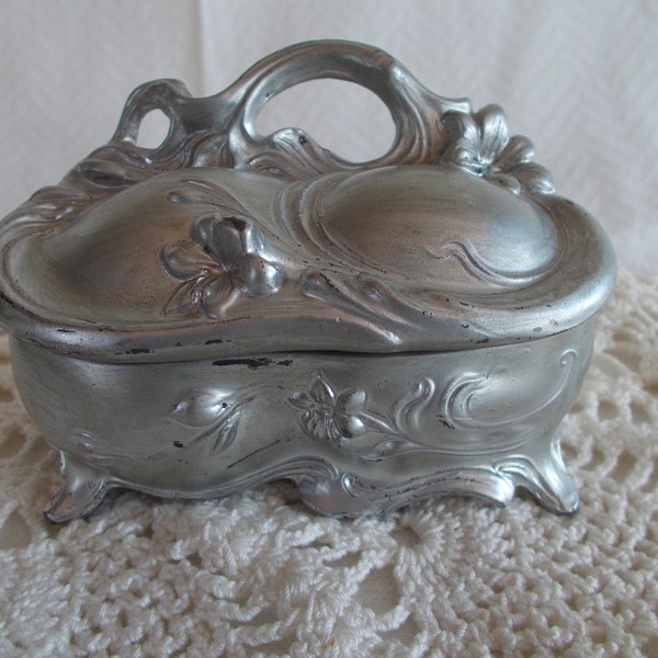 Vintage Small  Silver Tone 4 x 3 J.B 4 Jewelry Casket Trinket Holder