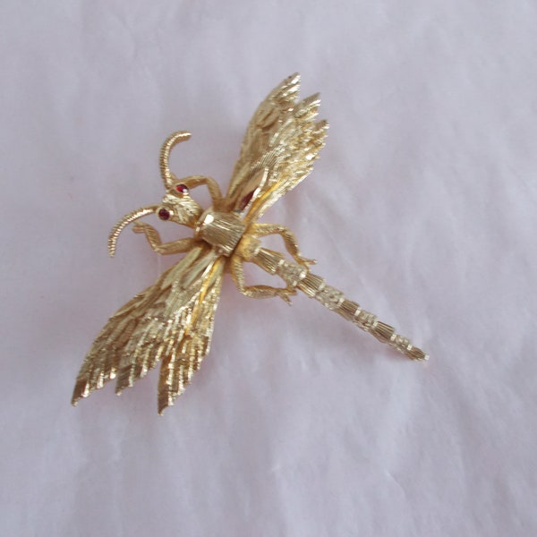 Vintage Large  Monet Gold Tone Dragonfly Brooch