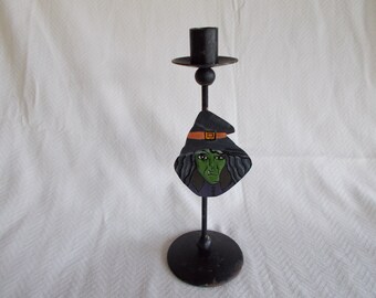 Vintage Rustic Halloween Witch Taper Candleholder
