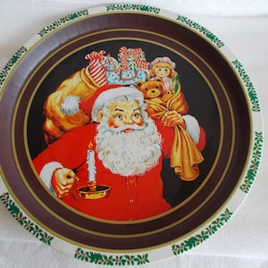 Vintage Round Santa Christmas Serving Tray 12 1/2 x 12 1/2