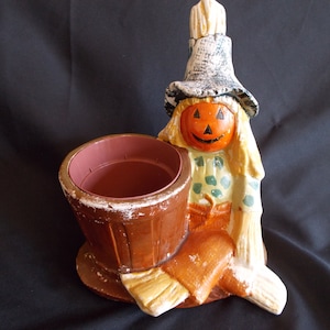 Vintage Porcelain Scarecrow Planter With Hairline Crack
