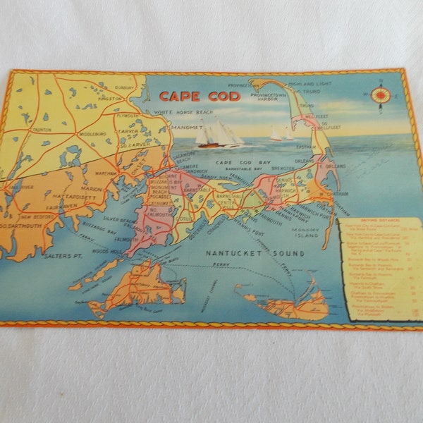 Vintage Giant  1948 Used  Cape Cod Mass Postcard  11 x 7