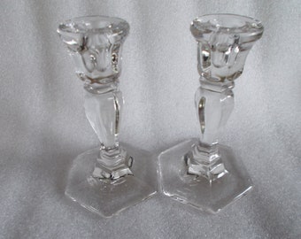 Vintage 2  Glass Candleholders  4 Inches Tall  For Skinny Candles