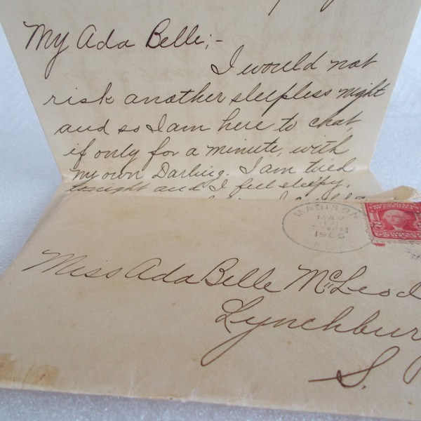 Antique 1905 Handwritten Love Letter To My Ada Belle In Lynchburg , S.C