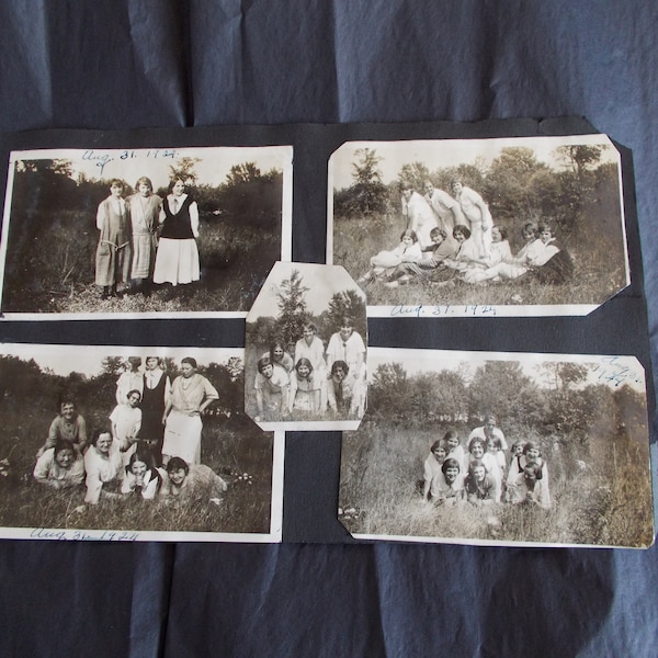 Vintage 8  1920s Real Photos Of Girls Having Fun 1927 Girl in Bathing Suit Glued On Black Scrapbook Paper