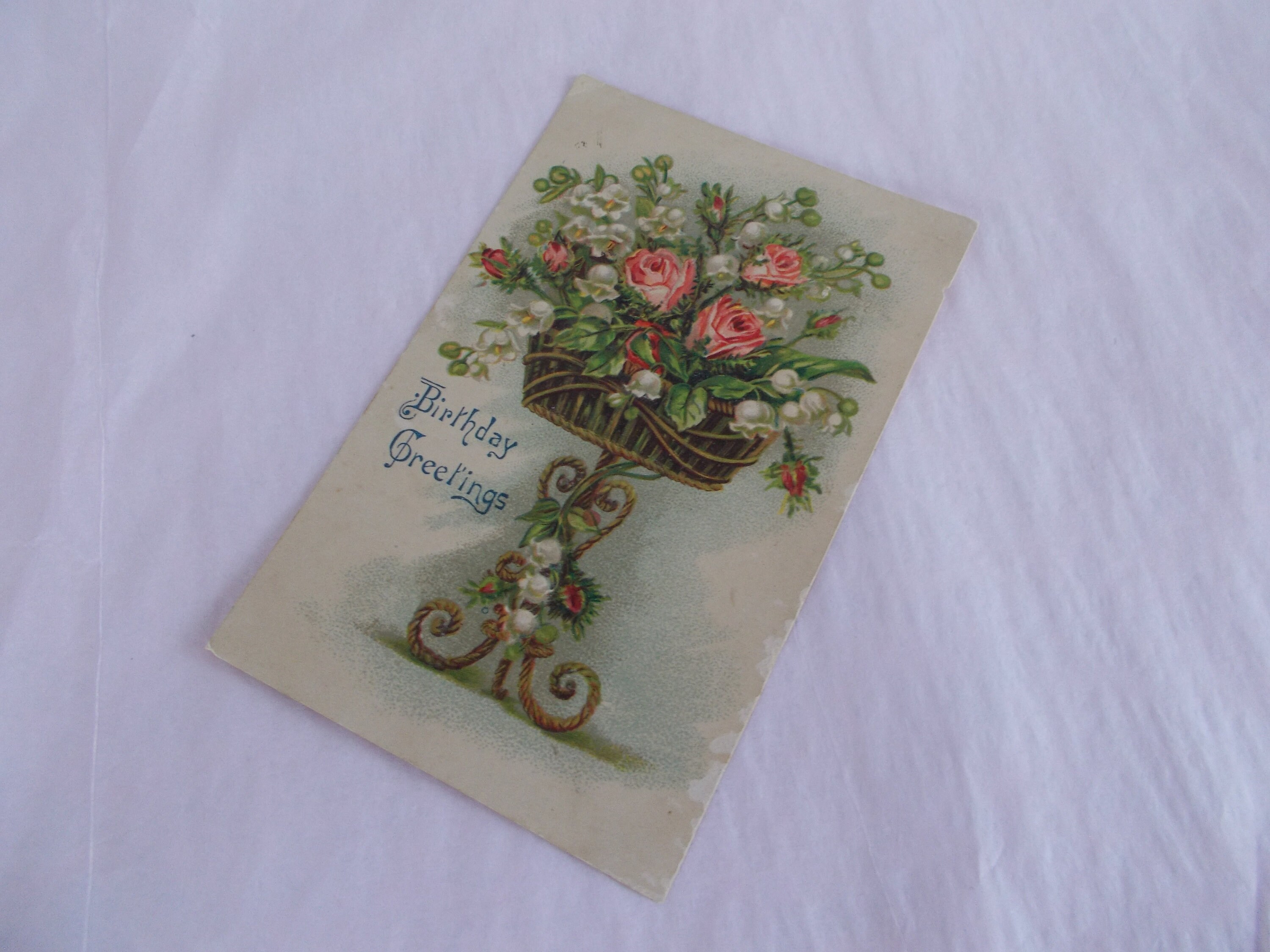 Antique Used  1908 Birthday Greetings Flower Postcard One Cent Stamp Unused
