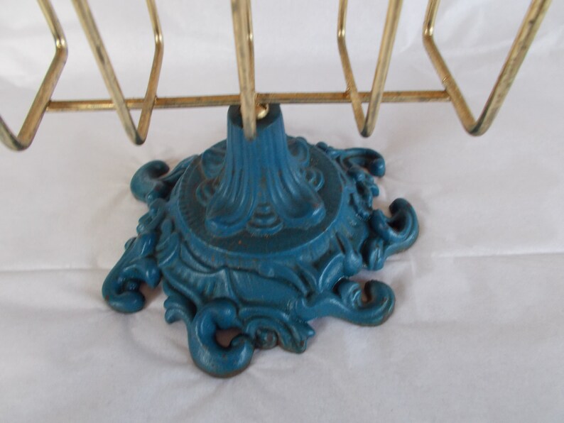 Vintage Gold Tone And Blue Metal Napkin Holder