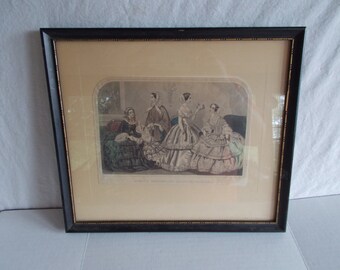 Vintage Godey's Unrivalled Colored Fashions In Wood Frame