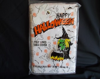 Vintage Large Poly Lined Halloween Table Cover 54 x 96