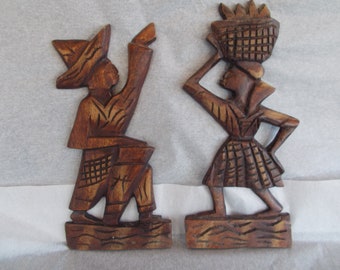 Vintage 2  African Wood Statues 10 Inches Tall
