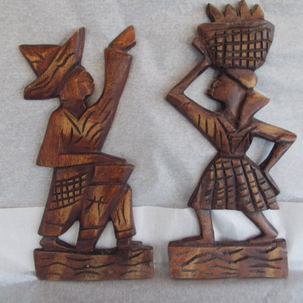 Vintage 2  African Wood Statues 10 Inches Tall