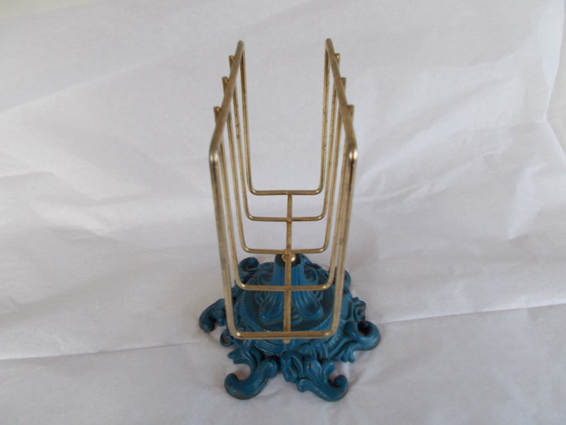Vintage Gold Tone And Blue Metal Napkin Holder
