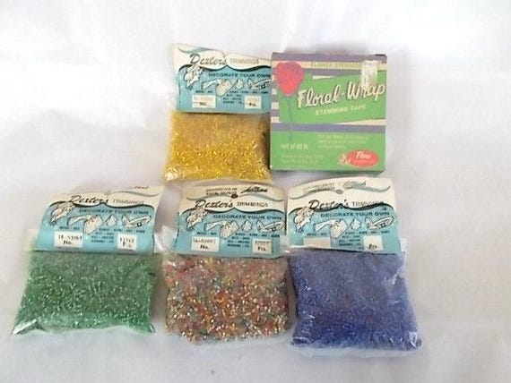 Vintage  Craft Trimming Beads 4 Bags //4