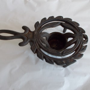 Vintage Heavy  Rustic  Iron Art Jm 255 Handle  Candleholder