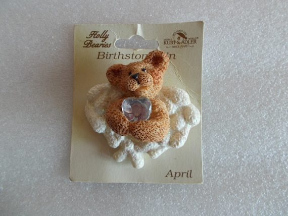 Vintage Holly Bearies April Birthstone Pin Kurt Adler