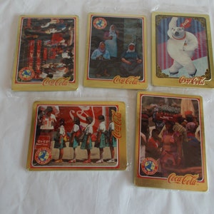 Vintage 1996 4  Coca- Cola Coke Around The World And  1 1995  Coca-Cola Polar Bear Metal Cards For Crafts